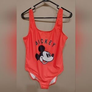 Disney Women's One Piece Swimsuit - Red with Mickey Mouse